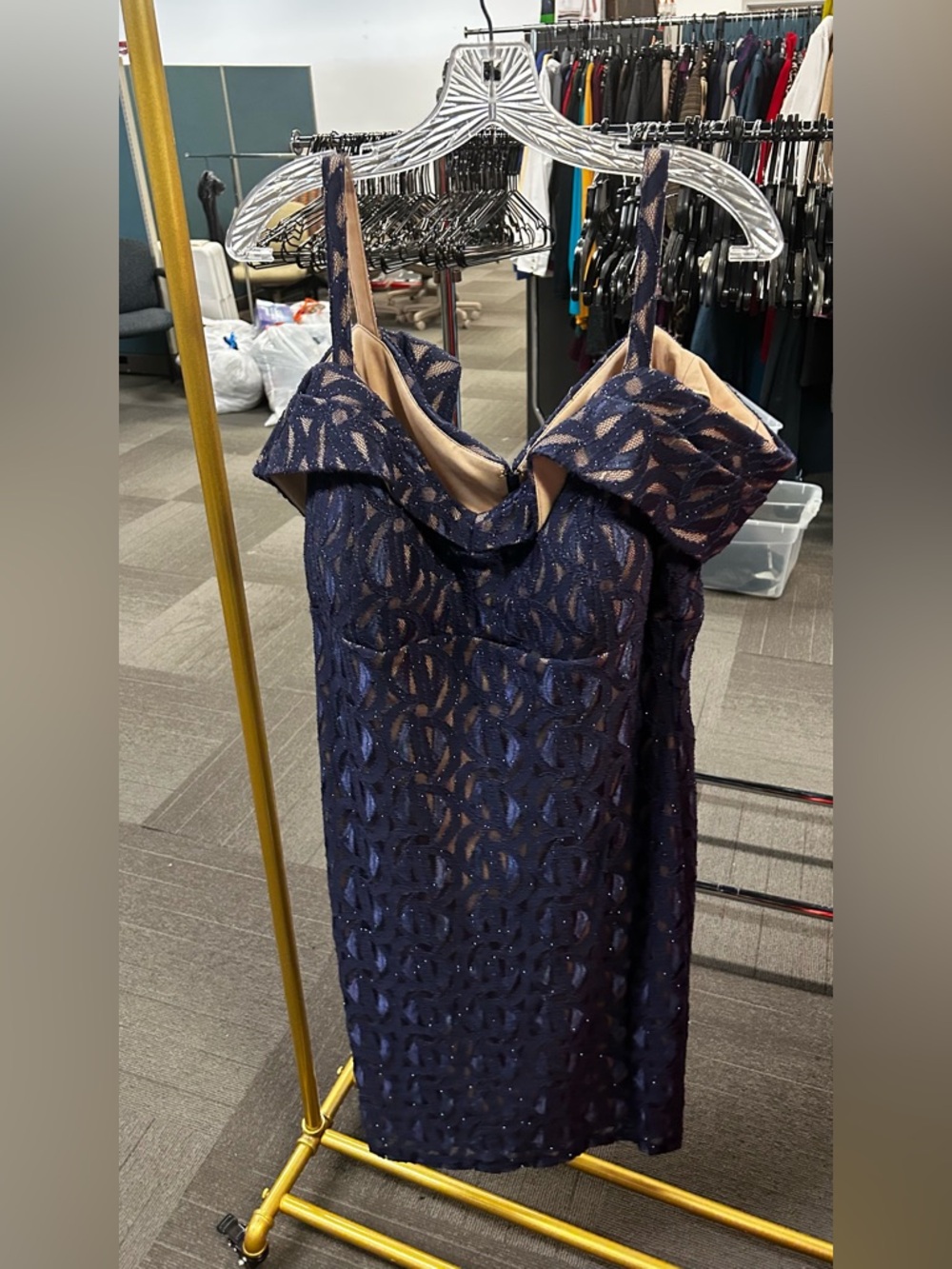 Navy Sequin Off-Shoulder Cocktail Dress